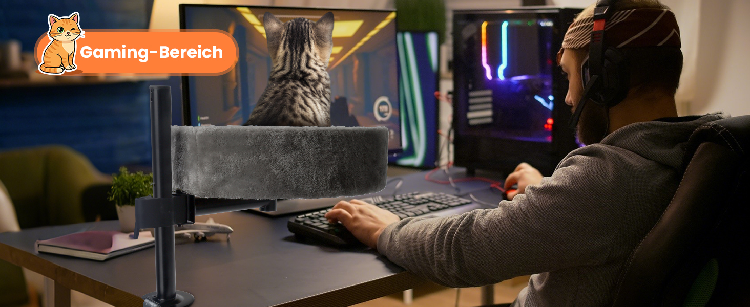 BSWAY Крісло-гніздо для кота на стіл - Покращений 360° оберт, регульована висота, без свердління. Підвищене котяче ліжко над столом. Тримає кошеня/кота близько, робочий простір чистий. Крісло-ліжко для кота на стіл, темно-сірий колір, XL розмір