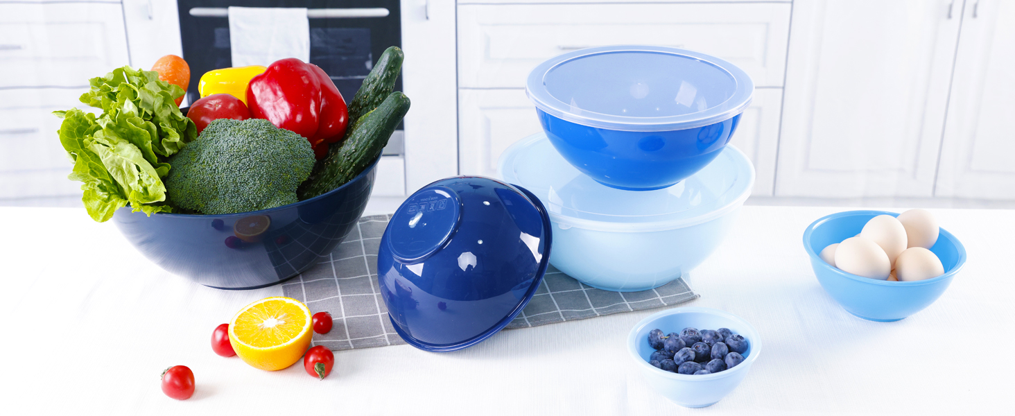 Набір міксерів BoxedHome (12 шт.) з кришками, синій. Зручні, багаторазові, неслизькі, стійкі до утворення подряпин. Ідеально підходять для приготування салатів та інших страв.