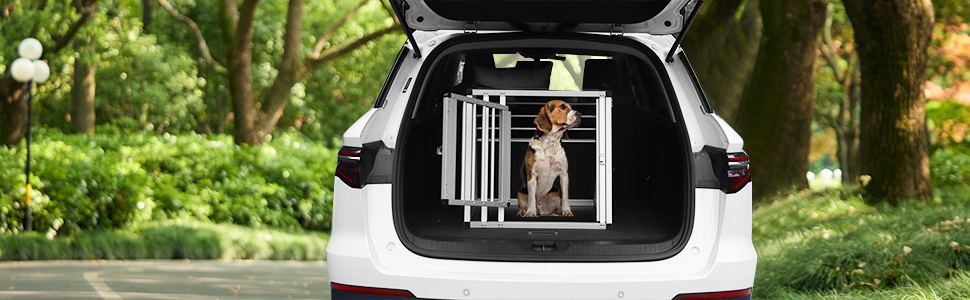 Транспортна переноска для собак та котів EUGAD, алюмінієва, 65x85x71 см, з надійним замком, для подорожей та перевезення в автомобілі, чорна