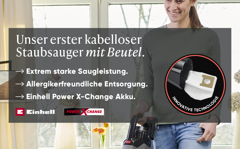 SEVERIN SEPURO акумуляторний ручний та стійковий пилосос з інноваційною технологією пилозбірників та акумулятором Einhell Power, бездротовий пилосос з мішком для алергіків, акумуляторний пилосос, мішковий варіант HV 7185