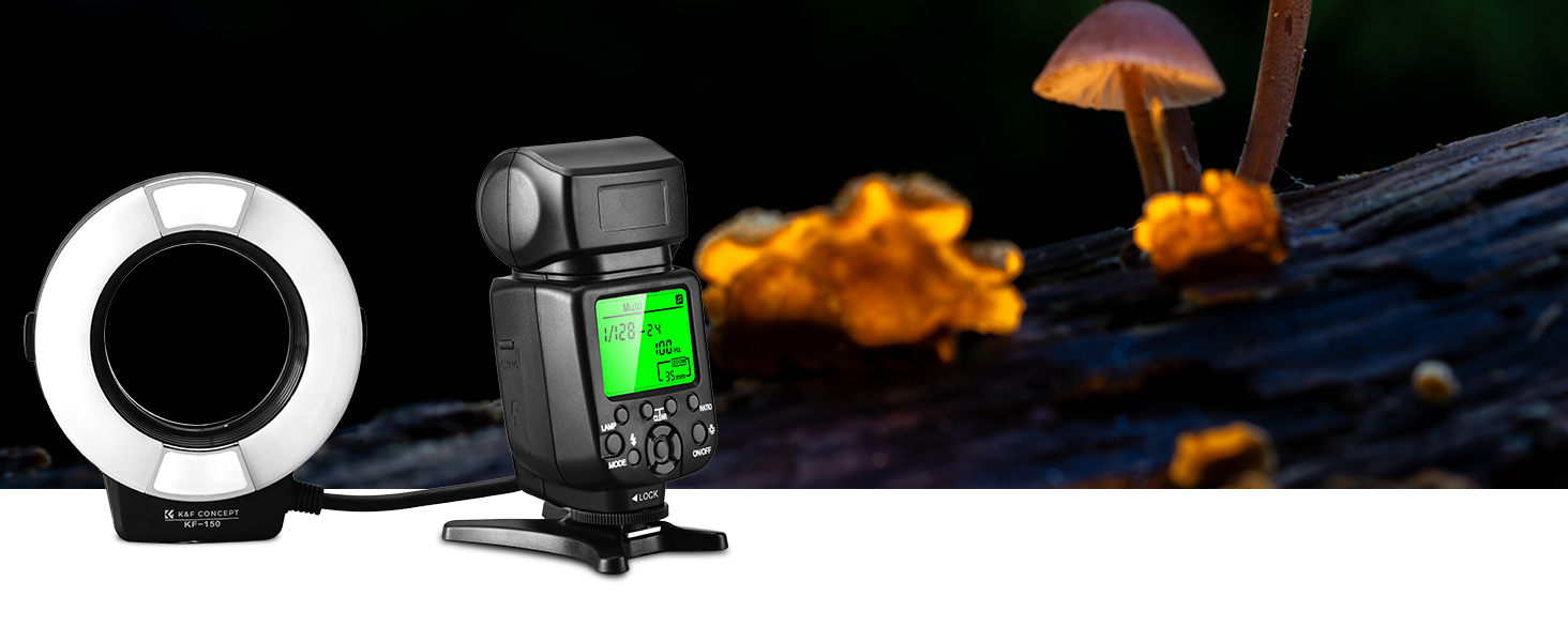 Кольцевий світловий прилад K&F Concept TTL для Nikon DSLR, GN 14, з AF-підсвічуванням та адаптерними кільцями
