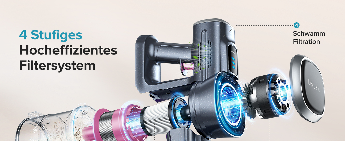 Бездротовий акумуляторний пилосос Lubluelu з LED-щіткою, HEPA-фільтром та потужністю 220W (25kPa). Час роботи до 50 хвилин. Підходить для твердих поверхонь, шерсті тварин та килимів. Колір: рожевий