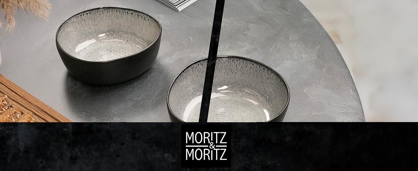 Набір органічних мюслі-мисок Moritz & Moritz (6 шт.) з кераміки, 500 мл, сучасний дизайн, градієнт кольору, стійкі до миття в посудомийній машині (сірий, сервіровочна миска (2x))