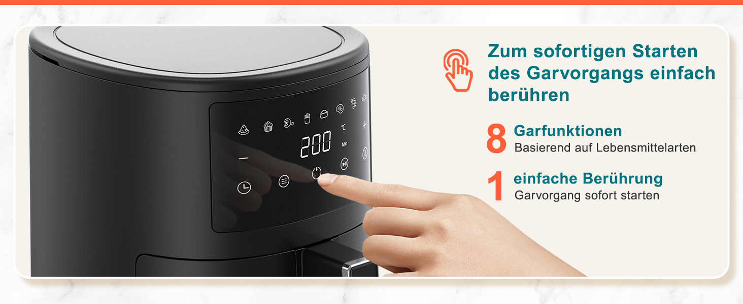 Фритюрниця повітряна Innsky 3.5L, 8-в-1, 1500W з LED-сенсорним екраном, чорна