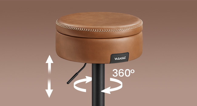 Барний стілець VASAGLE EKHO - обертається на 360°, регулюється по висоті, з місцем для зберігання, штучна шкіра, Mid-Century Modern, для кухні/домашнього бару, проста збірка, (2 шт., карамельний)