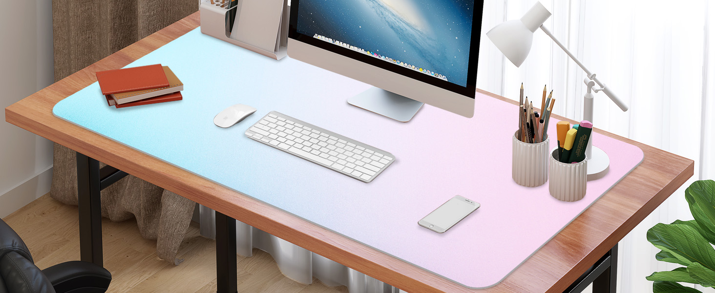 Підкладка для столу зі шкіри, протиковзна, розмір 80x40 см, килимок для миші, для офісу та дому (рожева/блакитна)