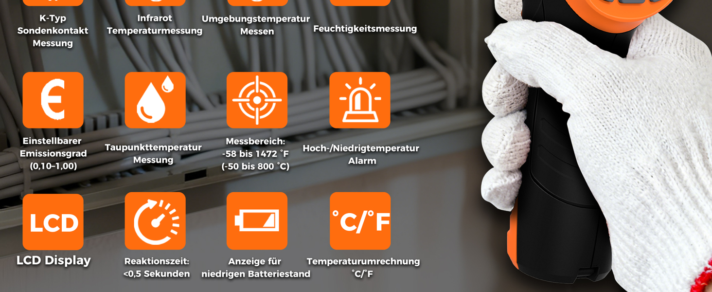 Інфрачервоний термометр лазерний IM06MAX з K-типом зонда (-50°C до 800°C) для промисловості, HVAC, приготування їжі та ремонту авто
