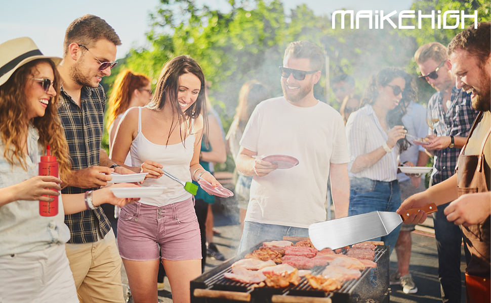 Набір інструментів для гриля MAIKEHIGH: 8 штук з нержавіючої сталі. Професійний шпатель, лопатка, щипці для BBQ, Teppanyaki, кемпінгу та гриля на плоскій поверхні.