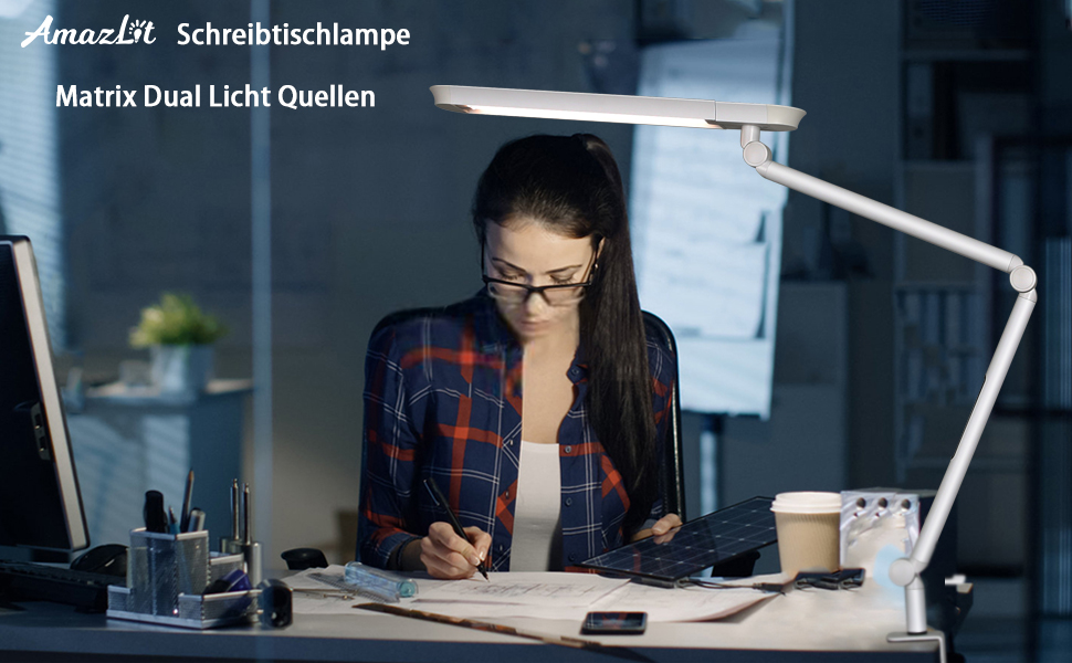 LED лампа настільна з кліпсою, 18W, 1100 люменів, для офісу та дому, без відблисків, захист очей, біла