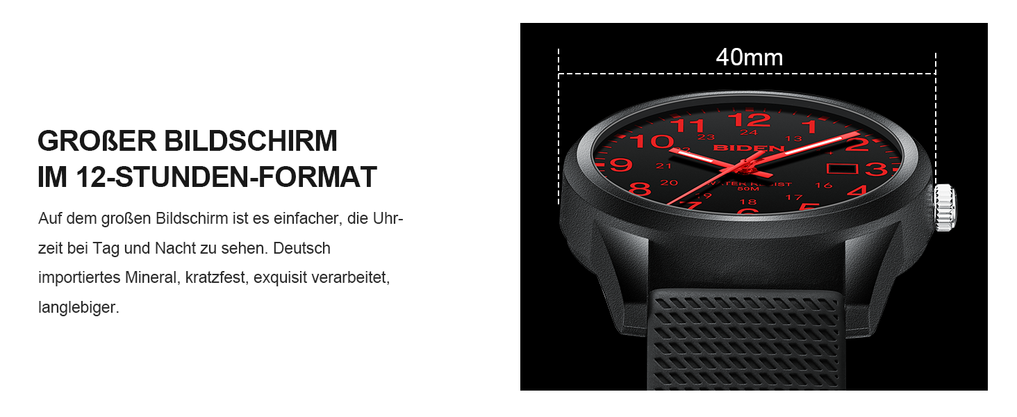 Чоловічий годинник: аналоговий кварцовий годинник на зап'ястя, водостійкий, стильний, дизайнерський (07- Чорний/Червоний)