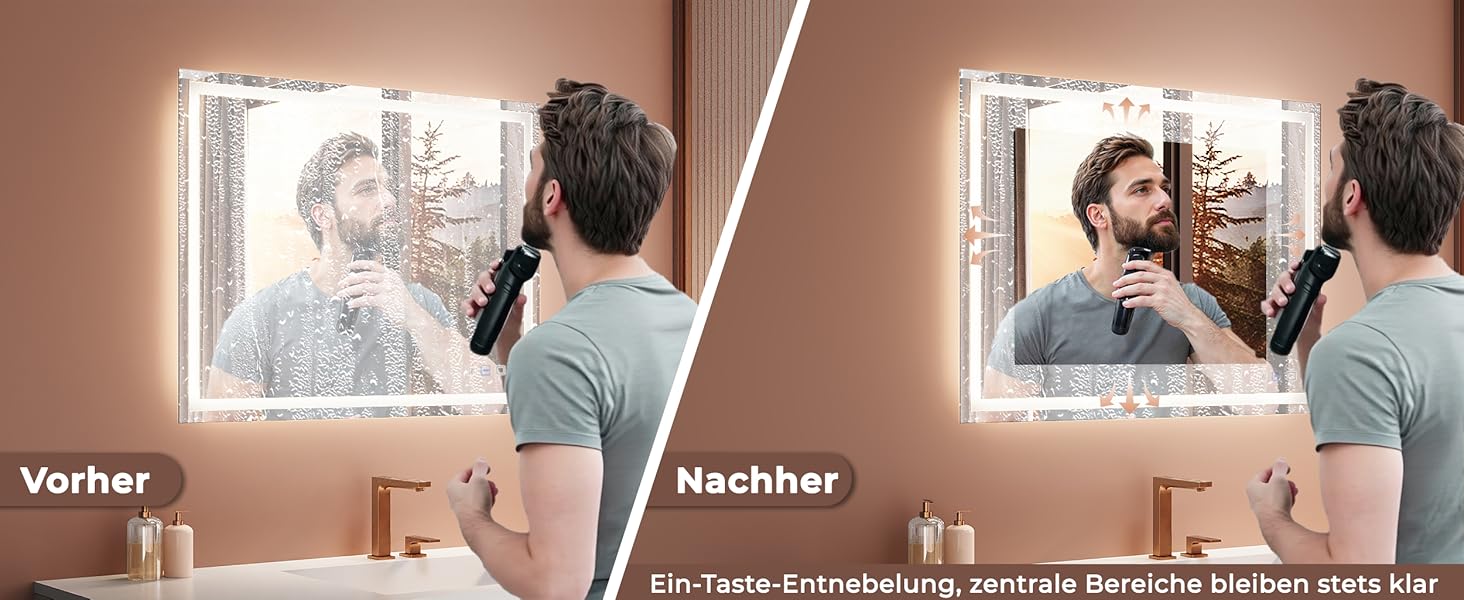 Дзеркало для ванної кімнати з підсвічуванням 60x50x3,5 см, LED, 6400K, біле світло, економія енергії, вертикальне/горизонтальне кріплення, антизапар, 3 колірні температури