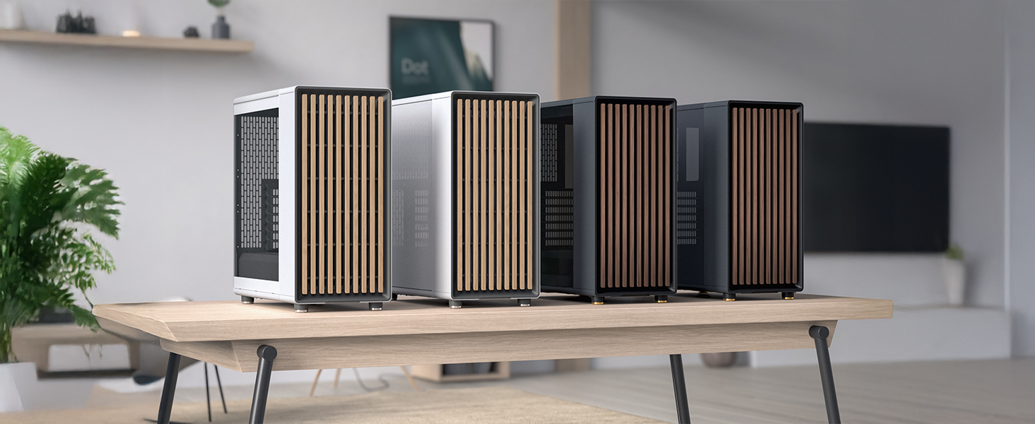 Комп'ютерний корпус Fractal Design North Charcoal Black TG Dark з темним склом, фасад з горіхового дерева, 2 вентилятори 140 мм, USB Type-C, Mid-Tower ATX