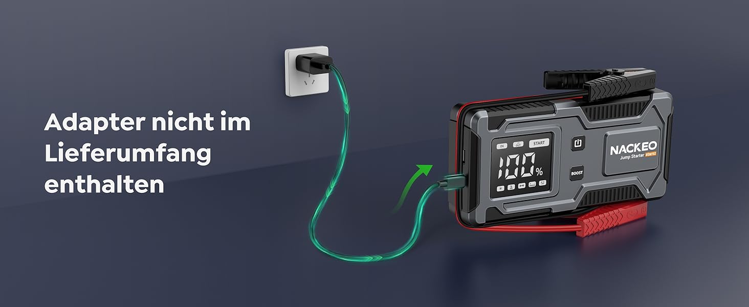 Powerbank Starthilfe 6000A: Зарядний пристрій для автомобіля 12V з кабелем, LED-лампа та дисплеєм (до 9L бензин, 7L дизель) - для SUV, мотоциклів, газонокосарок