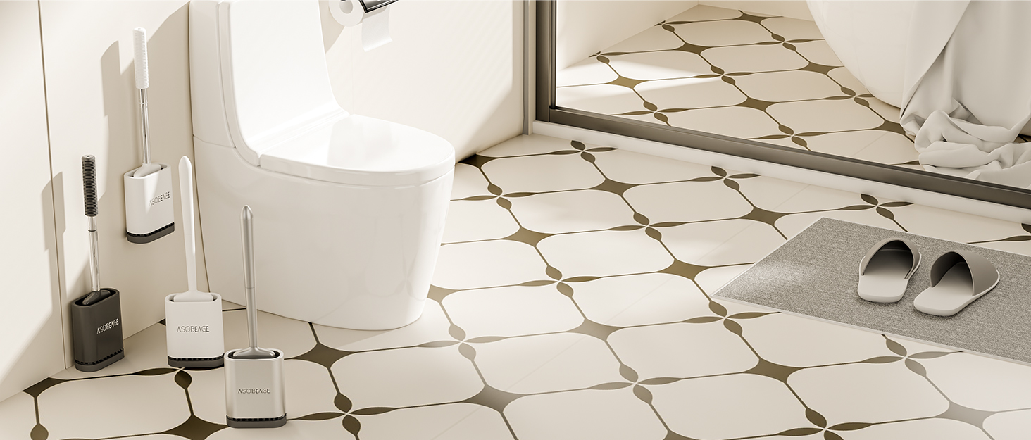 Набір для чищення унітазу ASOBEAGE: силіконова щітка, нержавіюча сталь, кріплення на стіну, швидковисихаючий тримач (Чорний)