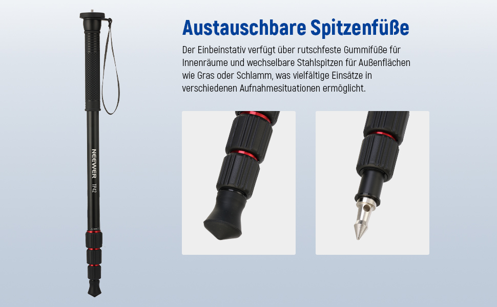 NEEWER Монопод 155 см для камери: легкий, портативний, з адаптерами 1/4' та 3/8' для DSLR та відеокамер, витримує до 8 кг