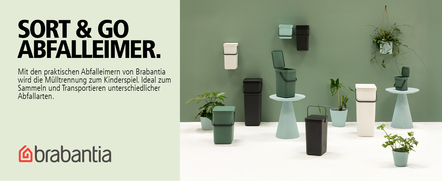 Сміттєвий кошик Brabantia Sort & Go з кришкою, 16 л, Jade Green (світло-зелений) — компактний контейнер для сортування відходів та тари