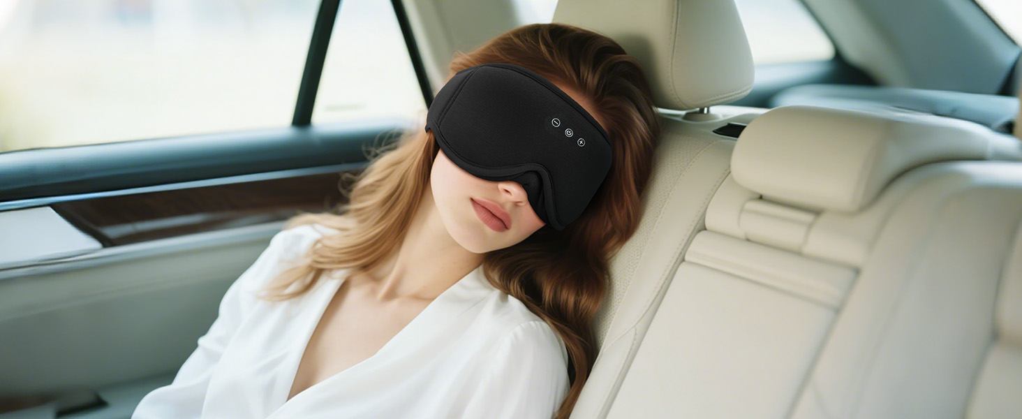 Сплющена маска для сну Musicozy з навушниками, бамбукова тканина, Bluetooth v5.4, 3D дизайн, для тих, хто спить на боці, з мікрофоном, чорна