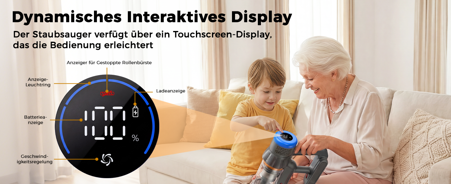 Бездротовий акумуляторний пилосос з дисплеєм та LED-підсвіткою, 58000Pa, Anti-Tangle-щітка, самостійна парковка, зарядка від стіни (блакитний)