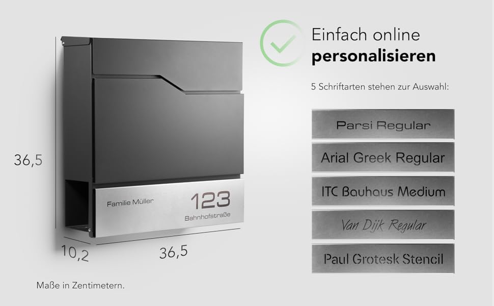 Поштовий ящик настінний модерн Tokio Anthrazit RAL7016 з газетницею, гравіюванням імені та номера будинку з нержавіючої сталі. Стійкий до іржі та УФ-випромінювання