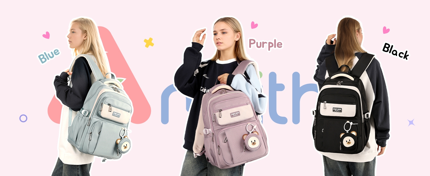 Стильний рюкзак Amythe для підлітків (9-18 років), 40L, для 3-5 класів, з гаманцем, з тролейовим ремінцем - блакитний
