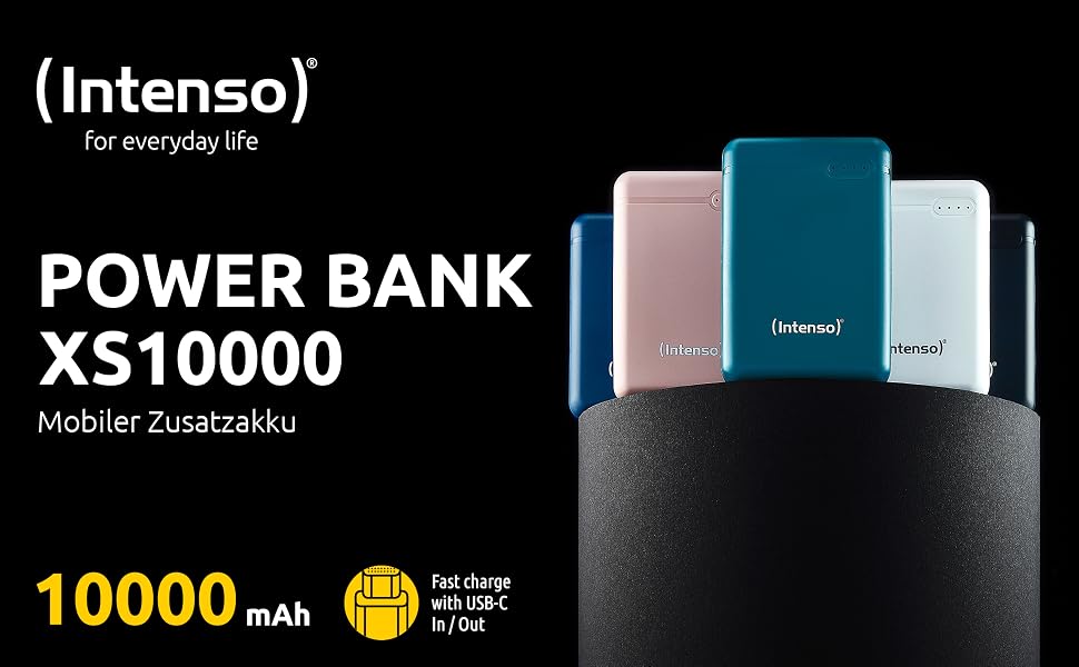 Повербанк Intenso Powerbank XS10000, 10000 мАг, швидка зарядка, USB-C, USB-A, microUSB для смартфона, планшета та камери, Petrol