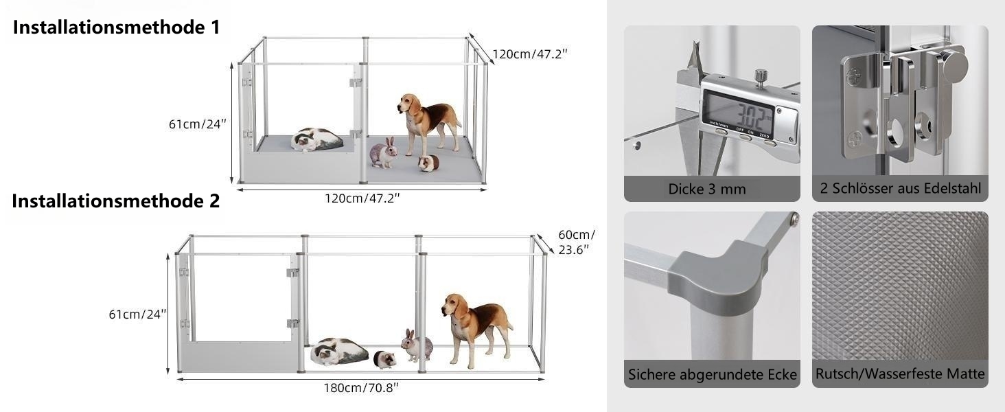 Клітка для собак BingoPaw: простора клітка-вольєр 120x120x61 см з дверцятами та водонепроникним дном, 8-секційна, 60 см висота, для квартири