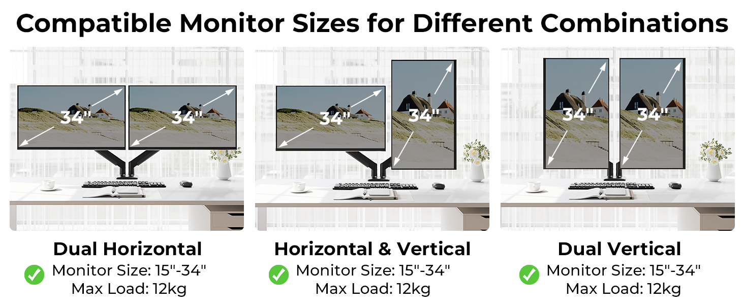 Підставка для монітора BONTEC для 2 моніторів, 14-34 дюйми, газліфт, VESA 75/100, регульована, поворотна, 360°, ергономічна, з кабелеуправлінням, для дому/офісу та геймінгу