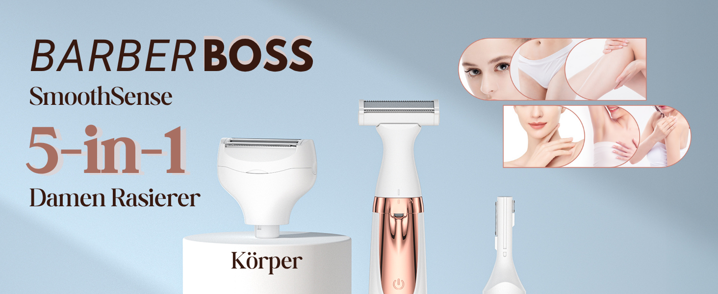 Електричний жіночий тример/рашувач BarberBoss 5-в-1 QR-8005: для обличчя, тіла, бікіні, носа та брів. Бездротовий, для мокрого та сухого гоління.