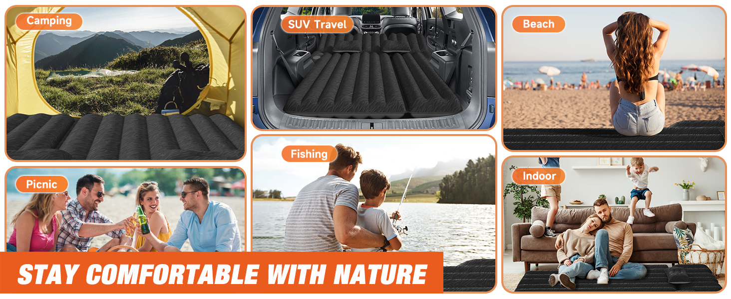 Automatic Air Mattress for SUV - Flocked Surface Inflatable Bed with 2 Pillows - Car Bed for Trunk, Travel, Camping & Home (Light Grey, 183x124x10 cm)