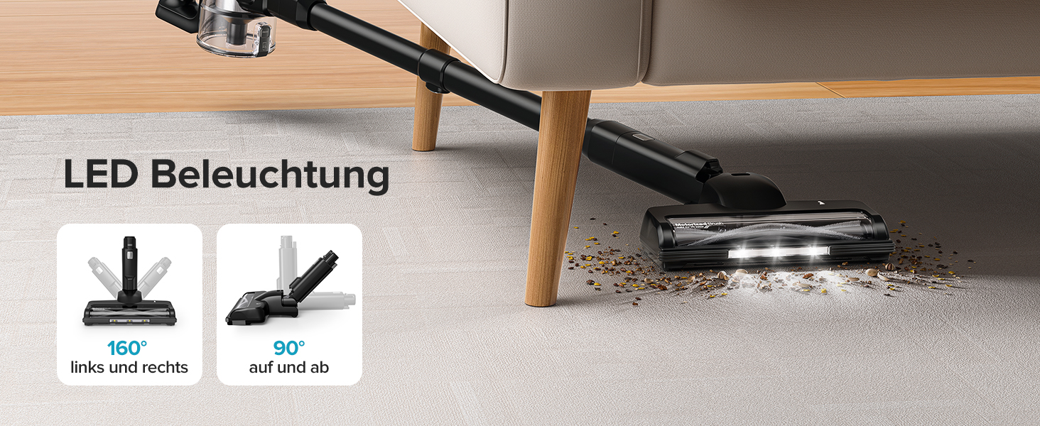 Бездротовий акумуляторний пилосос Lubluelu з LED-щіткою, HEPA-фільтром, потужністю 220W та 25kPa, час роботи до 50 хвилин, для твердих поверхонь, шерсті тварин та килимів (чорний)