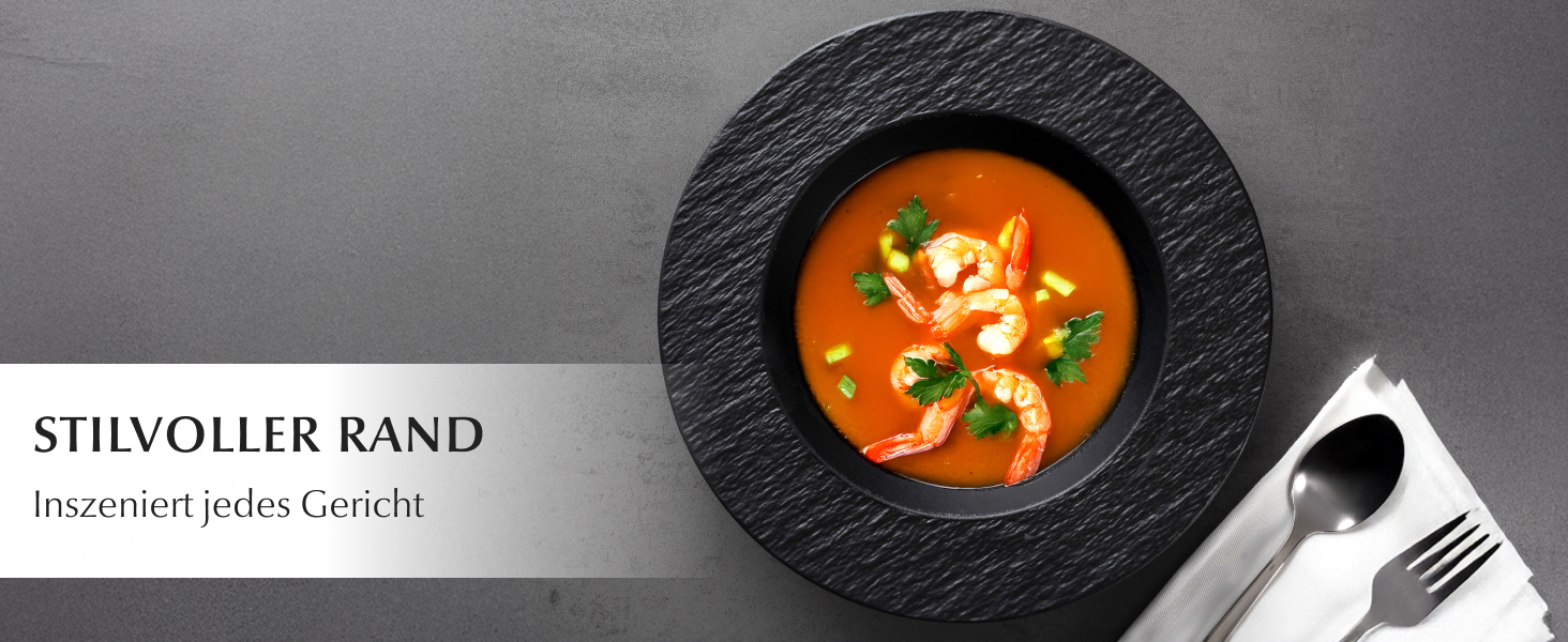 MIAMIO Набір посуду 16 предметів / Сучасний керамічний посуд / Набір для 4 осіб - Колекція Oasis (Чорний) / 16 предметів / Чорний набір посуду з суповими тарілками