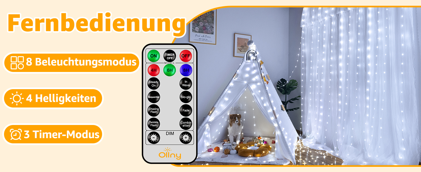 Льодосвітний штора-гірлянда для декору приміщень та вулиці, 3x3м, 300 LED, 8 режимів, IP67, пульт, таймер, димування, для декору на Різдво, двері, стіни, вечірки, вікна, балкон (тепле біле світло)