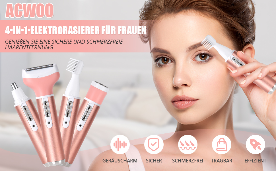 Електричний жіночий бритва ACWOO 4-в-1: для обличчя, носа, під пахвами, в зоні бікіні. USB-зарядка (G-orange)