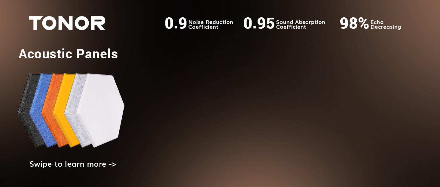 Акустичні панелі TONOR самоклеючі для звукоізоляції, шумопоглинаючі панелі для студії, офісу та дому, 120x60x1.8 см, чорний колір, 4 шт.
