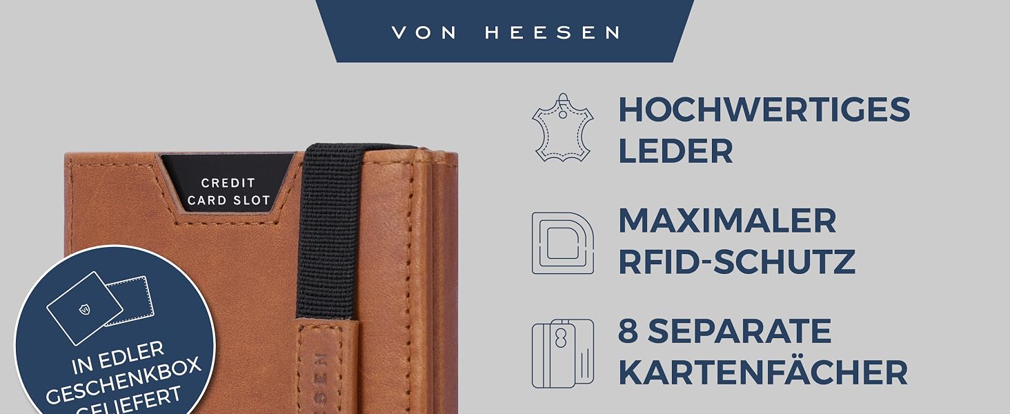 Картхолдер Von Heesen з монетником RFID захистом, шкіряний гаманець для жінок та чоловіків (чорний, waxy)
