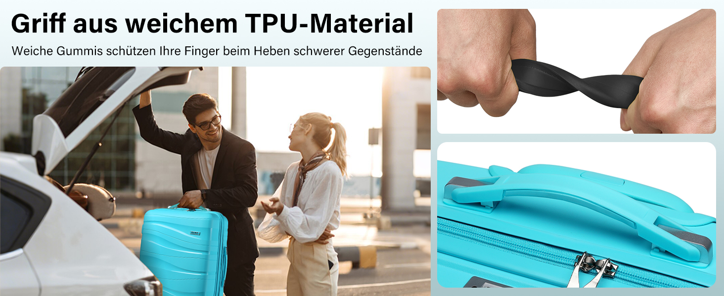 KONO Чемодан середнього розміру 65см з поліпропілену, з TSA замком, 65x46x26.5см (Крем-білий, світло-блакитний)