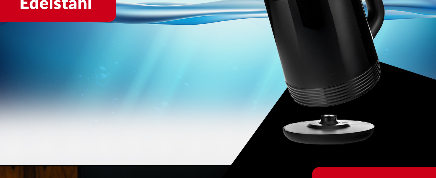 Електричний чайник LEHMANN з нержавіючої сталі 2L, 2200W, швидке нагрівання, подвійні стінки, автовимкнення та захист від перегріву, BPA-free, для великих сімей та офісів, чорний