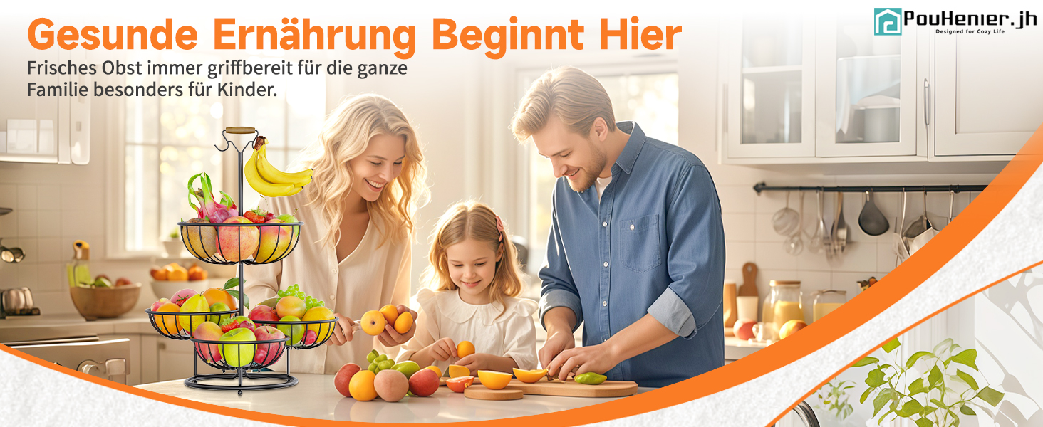 Багатоярусна фруктова корзина PouHenier.jh 5 ярусів, чорна, для фруктів та овочів з підставкою для бананів