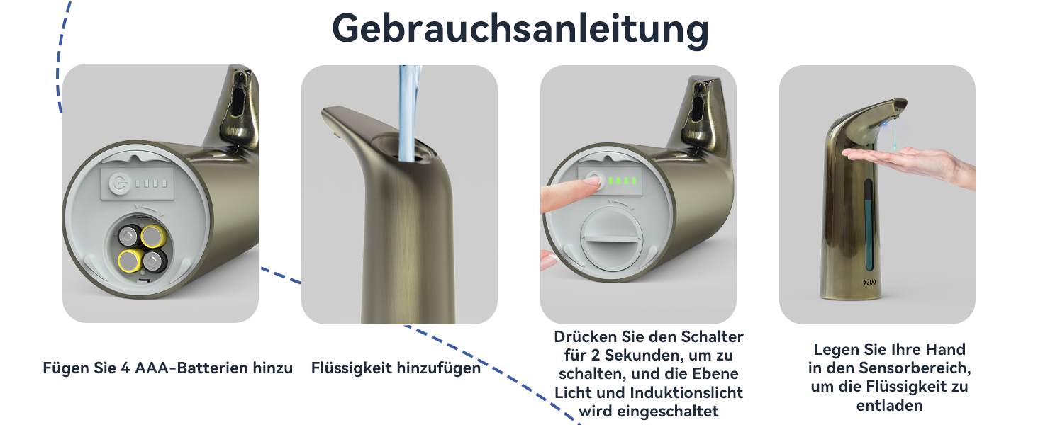 Автоматичний безконтактний дозатор мила з 4 рівнями регулювання, 400 мл, електричний, на батарейках, для встановлення на стіл, з інфрачервоним датчиком (Бронзовий), 400 мл, Бронза