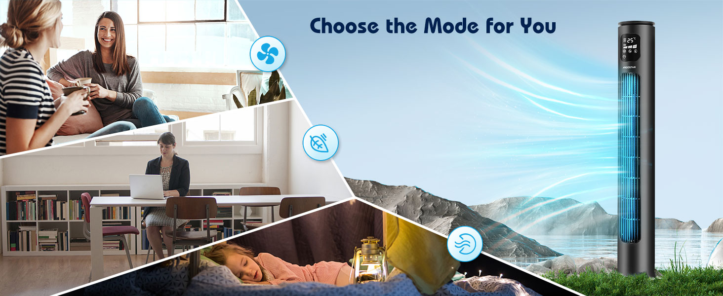 Вентилятор вежний Smart Aigostar 97 см з Wi-Fi, пультом, таймером 24 год, LED-дисплеєм та керуванням Alexa – 2 шт.