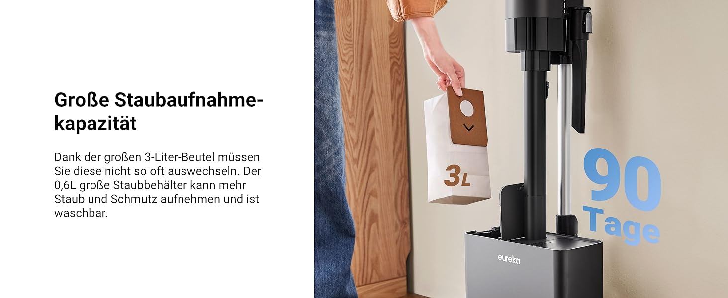 Пилгопоглинач Eureka Stylus Elite з док-станцією, 24000 Па, автоматичним випорожненням, мішком 3л, 60 хв роботи, антизаплутана щітка, LED-фара, знімна батарея