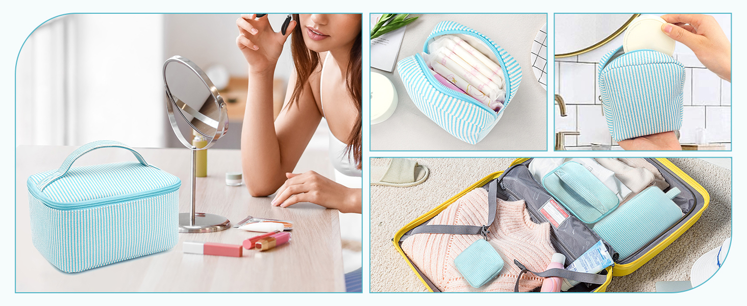 Набір косметичок для жінок: 3 шт. для макіяжу, подорожей та щоденного використання (блакитний)