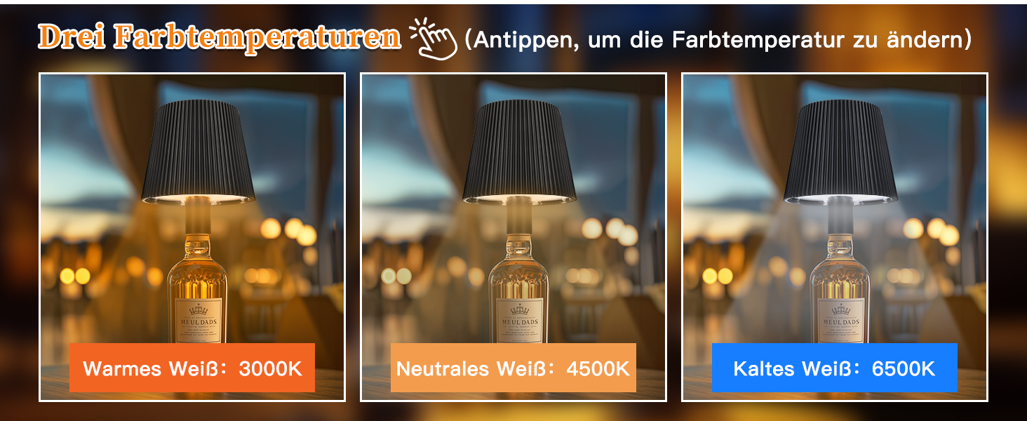 LED настільна лампа бездротова диммируемая, акумуляторна, чорна з USB-C, сенсорна, 3 колірні температури, плавне регулювання, регульована висота, IP54 вологостійка для внутрішнього та зовнішнього використання (чорний (2 шт))