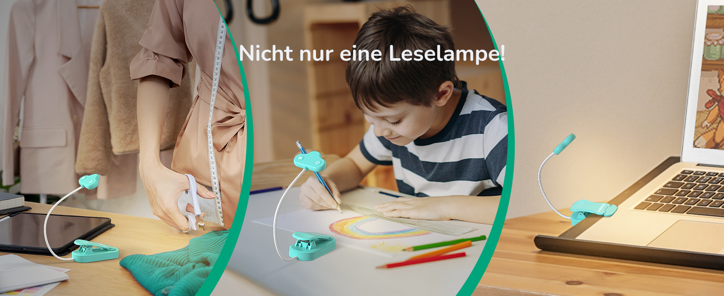 EDISHINE Кліпса-лампа для читання, USB перезарядна, LED лампа для книг, 3 режими кольору, регулювання яскравості, подарунок для дітей, любителів читання (блакитна)
