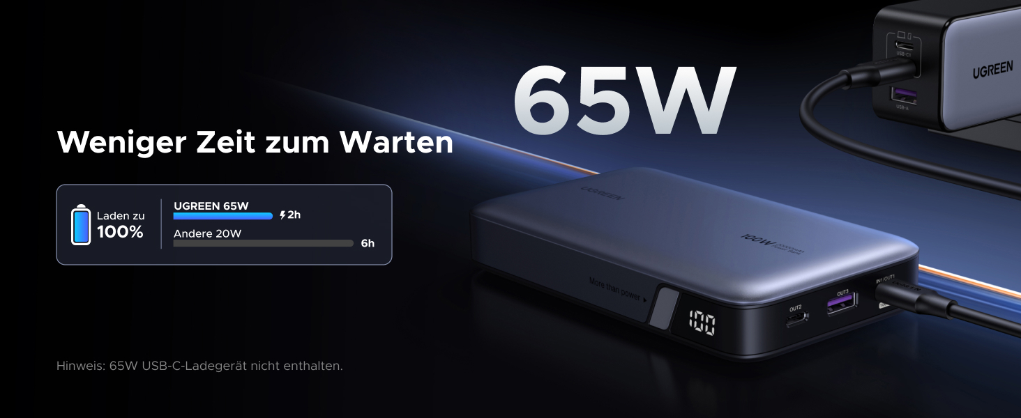 Power Bank UGREEN Nexode 100W, 20000mAh, 3 USB-C, цифровий дисплей, сумісний з MacBook, iPhone, Galaxy, Dell