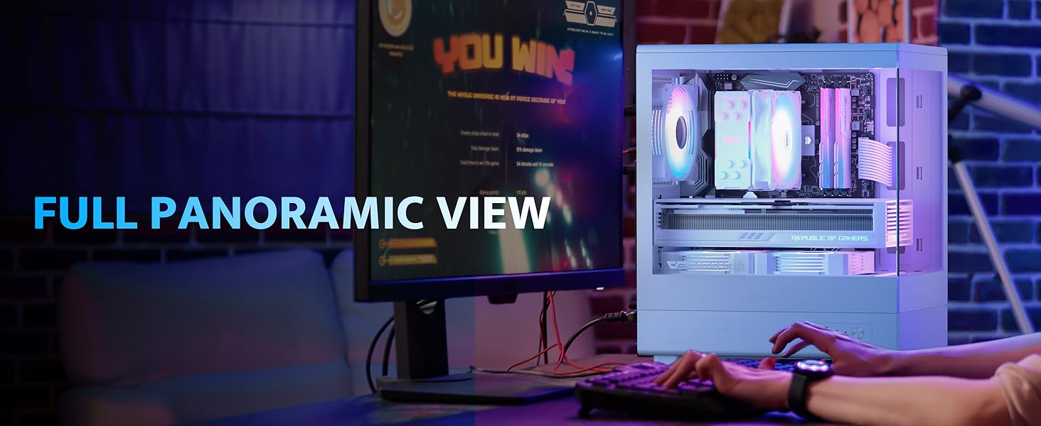 Корпус для ПК DarkFlash DB330M Micro-ATX з 3 RGB вентиляторами, скляний, підтримка AIO 240мм, Type-C, білий