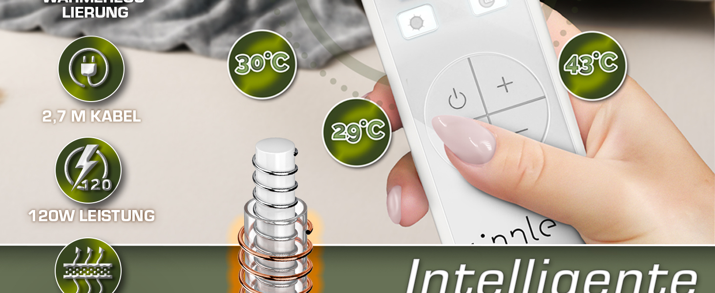 Sinnlein® Електрична гріюча ковдра з плюшу 200 x 180 см | 9 температурних режимів | Таймер | Зручна ковдра | Відключення за таймером | Можливість прання до 40°C | Digitalanzeige