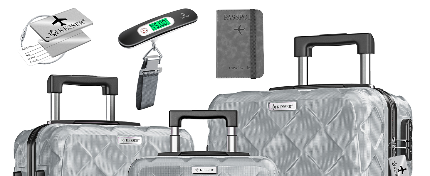 Набір валіз KESSER® 3 шт. | Валізи з ABS-пластику з кодовим замком, ваговою шалькою та органайзером для документів | Ручна поклажа та великі валізи для подорожей та бізнесу, ролики 360°, колір Білий Сніг