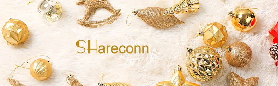 100 шт. Новорічні кулі SHareconn: набір пластикових, безпечних, різних розмірів та кольорів, для прикраси ялинки (внутрішнє та зовнішнє використання), золоті
