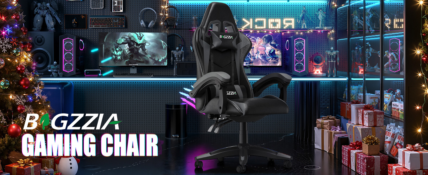 Геймерське крісло Bigzzia Ergonomic: з подушкою для попереку та голови, регульована висота, для комп'ютера, для дорослих та підлітків (сірий)